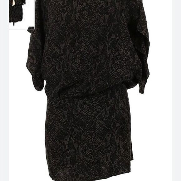 Parker short sleeve snake print black blouson over the knee silk dress size S - Picture 9 of 9